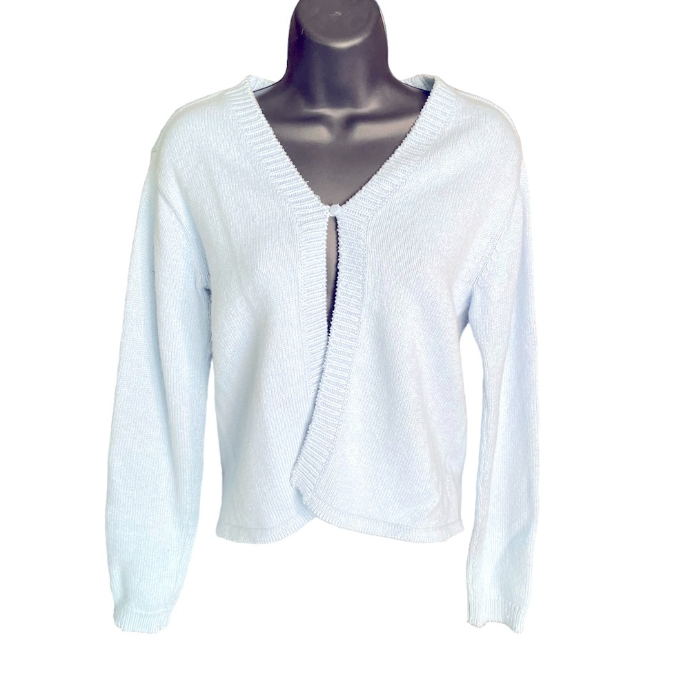 GAP Knit Cardigan Sweater Open Front One Button V-Neck Pale Blue Girls Size XXL